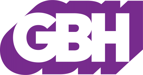 GBH corporate logo - letters outlined in geometric purple shape